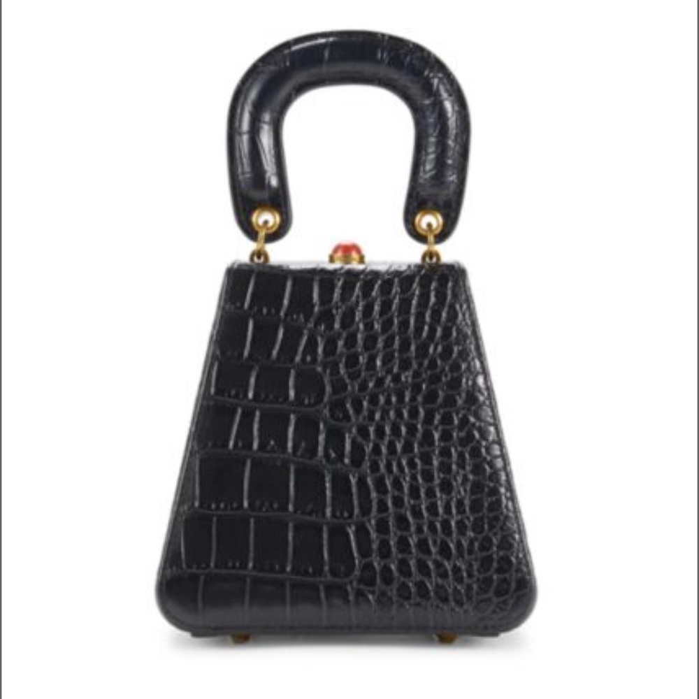 NWT | STAUD | Kenny Croc-Embossed Leather Bag in Black
